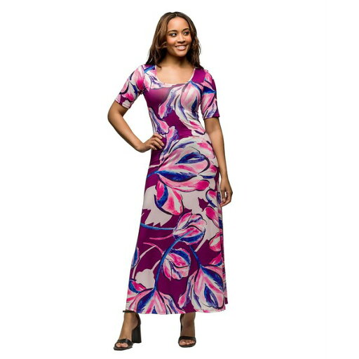 24セブンコンフォート レディース ワンピース トップス Women's Purple Floral Print Elbow Sleeve Casual A Line Maxi Dress Pink Multi 24セブンコンフォート レディース ワンピース トップス Women's Purple Floral Print Elbow Sleeve Casual A Line Maxi Dress Pink Multi