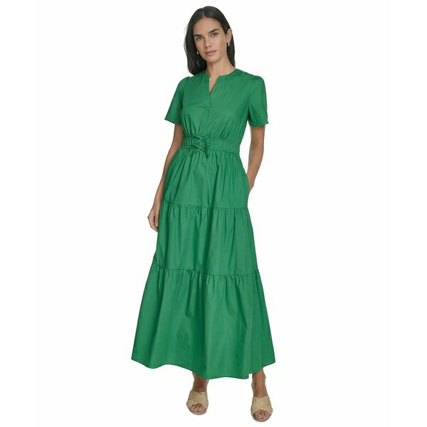 ϥ ǥ ԡ ȥåץ Women's Cotton Tiered Split-Neck Maxi Dress ...