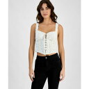 セルフエスティーム レディース カットソー トップス Juniors Lace-Up Eyelet Sleeveless Corset Snow White