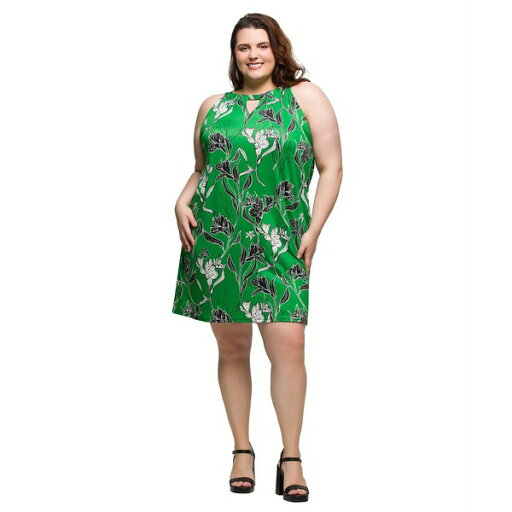 24セブンコンフォート レディース ワンピース トップス Plus Size Knee Length Print Sleeveless Keyhole Dress Green Multi 24セブンコンフォート レディース ワンピース トップス Plus Size Knee Length Print Sleeveless Keyhole Dress Green Multi