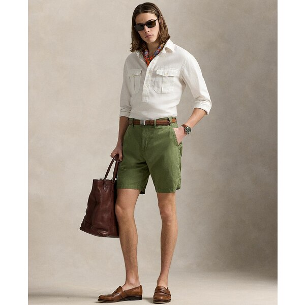ラルフローレン メンズ カジュアルパンツ ボトムス Men's 8.5" Straight-Fit Linen Cotton Chino Shorts Tree Green