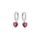 ブリング レディース ピアス&イヤリング アクセサリー Fuchsia Pink Cubic Zirconia CZ Heart Huggie Hoop Lever back Dangling Earrings Sterling Silver CZ Accent Pink(4)