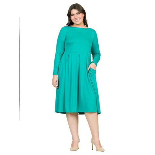 24セブンコンフォート レディース ワンピース トップス Plus Size Long Sleeve Fit and Flare Midi Dress Jade 24セブンコンフォート レディース ワンピース トップス Plus Size Long Sleeve Fit and Flare Midi Dress Jade