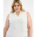 アンクライン レディース カットソー トップス Plus Size Pleated-Neck Top Anne White