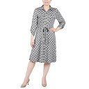 ニューヨークコレクション レディース ワンピース トップス Petite 3/4 Sleeve Roll Tab Shirtdress Black White Abstract Dot