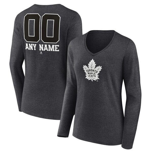 ファナティクス レディース Tシャツ トップス Toronto Maple Leafs Fanatics Branded Women 039 s Monochrome Personalized Name Number Long Sleeve VNeck TShirt Charcoal