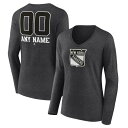 t@ieBNX fB[X TVc gbvX New York Rangers Fanatics Branded Women's Monochrome Personalized Name & Number Long Sleeve VNeck TShirt Charcoal