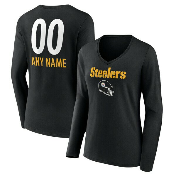 եʥƥ ǥ T ȥåץ Pittsburgh Steelers Fanatics Branded Women's Personalized Name & Number Team Wordmark Long Sleeve VNeck TShirt Black