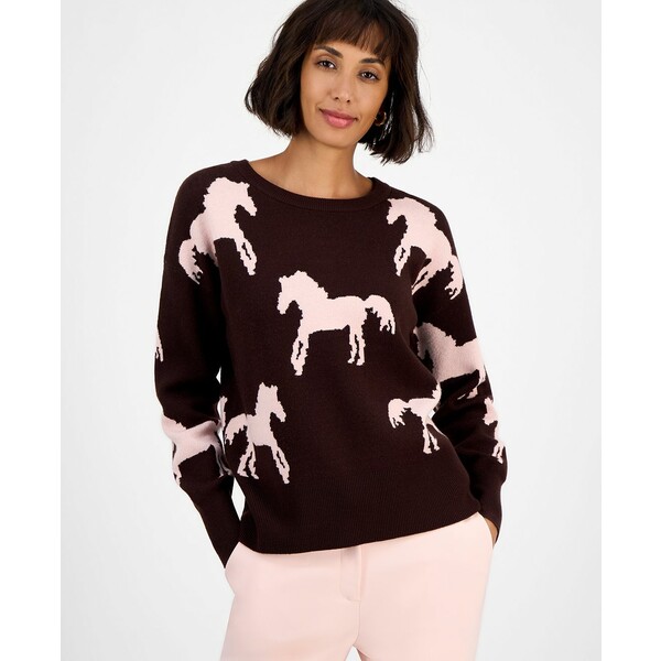 ティー・タハリ レディース ニット&セーター アウター Women's Horse-Print Crewneck Long-Sleeve Swea..