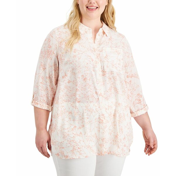 アルファニ レディース カットソー トップス Plus Size Printed Utility Tunic, Created for Macy's Coral Baby Breath