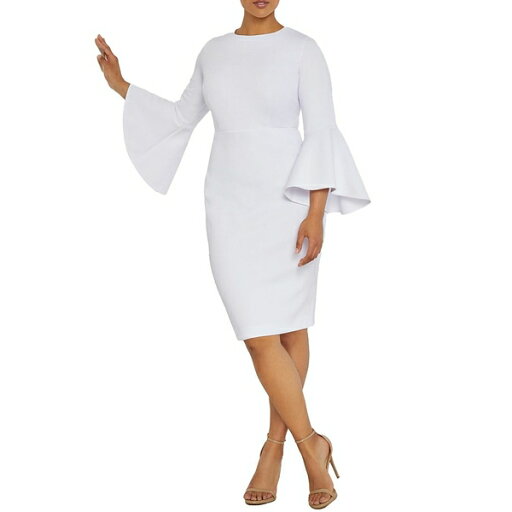 エロクイ レディース ワンピース トップス Women's Plus Size Flare Sleeve Scuba Dress White エロクイ レディース ワンピース トップス Women's Plus Size Flare Sleeve Scuba Dress White