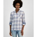 トミー ヒルフィガー レディース カットソー トップス Women's Plaid Contrast Roll-Tab Shirt Blue Multi(4)