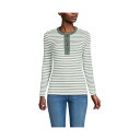 ランズエンド レディース カットソー トップス Women's Polished Rib Tie Henley Top Spruce dual stripe
