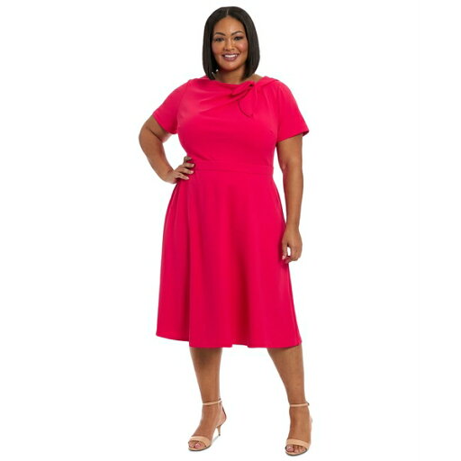 ロンドンタイムス レディース ワンピース トップス Plus Size Tie-Neck Fit & Flare Dress Red ロンドンタイムス レディース ワンピース トップス Plus Size Tie-Neck Fit & Flare Dress Red