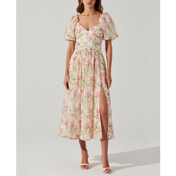 アストール レディース ワンピース トップス Women's Sasilia Printed Puff-Sleeve Midi Dress Pink Cream Floral