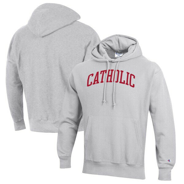 チャンピオン メンズ パーカー・スウェットシャツ アウター Catholic University Cardinals Champion Reverse Weave Fleece Pullover Hoodie Heathered Gray