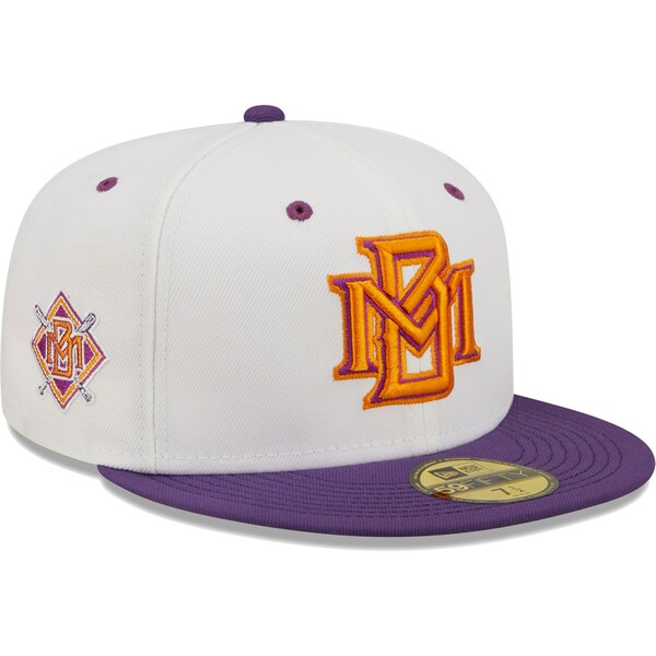 j[G Y Xq ANZT[ Milwaukee Brewers New Era Throwback Logo Grape Lolli 59FIFTY Fitted Hat White/Purple