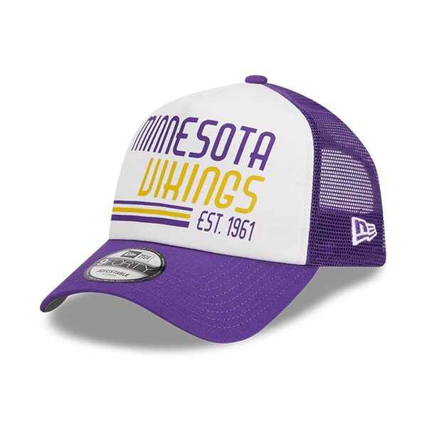 ニューエラ メンズ 帽子 アクセサリー Minnesota Vikings New Era Stacked AFrame Trucker 9FORTY Adjustable Hat White/Purple