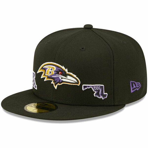 j[G Y Xq ANZT[ Baltimore Ravens New Era Identity 59FIFTY Fitted Hat Black