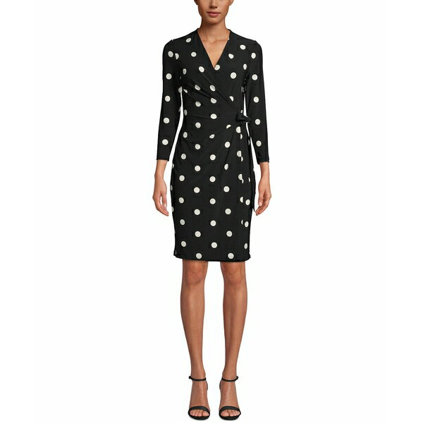 アンクライン レディース ワンピース トップス Faux-Wrap Dress Anne Black/White Dot Print