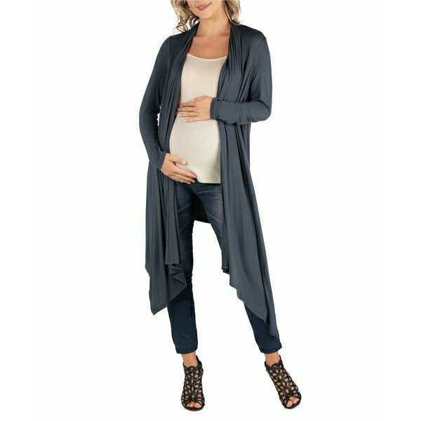 24セブンコンフォート レディース ニット&セーター アウター Long Sleeve Knee Length Open Maternity Cardigan Dark Gray