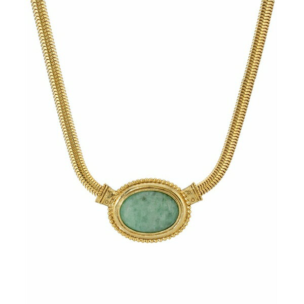 2028 fB[X lbNXE`[J[Ey_ggbv ANZT[ Gold-Tone Semi Precious Oval Stone Necklace Green