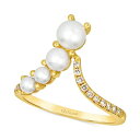 @ fB[X O ANZT[ Vanilla Pearls (3-6mm) & Nude Diamond (1/6 ct. t.w.) V Ring in 14k Gold 14K Honey Gold Ring