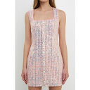 GhX[Y fB[X s[X gbvX Women's Sequins Tweed Mini Dress Pink