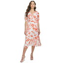 ダナ キャラン ニューヨーク レディース ワンピース トップス Women's Ruched-Sleeve V-Neck Faux-Wrap Dress Tangerine