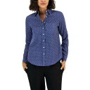 ジョーンズニューヨーク レディース カットソー トップス Women's Easy Care Button Up Long Sleeve Blouse Blue-White