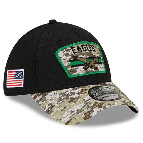 ニューエラ メンズ 帽子 アクセサリー Philadelphia Eagles New Era 2021 Salute To Service Historic Logo 39THIRTY Flex Hat Black/Camo