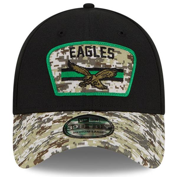 ニューエラ メンズ 帽子 アクセサリー Philadelphia Eagles New Era 2021 Salute To Service Historic Logo 39THIRTY Flex Hat Black/Camo