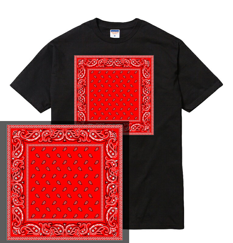 BANDANA Tシャツ バンダナ ペイズリー 柄 赤 red レッド ギャング bloods ブラッズ チカーノ norteno 14 西海岸 ウェッサイ hiphop ローライダー gangsta lowrider 人気 プリント デザイン グラフィック ストリート メンズ レディース 半袖 tee tシャツ