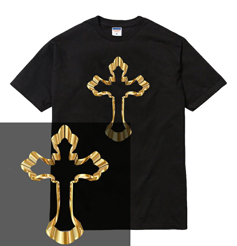 GOLD CROSS Tシャツ 半袖 タトゥー 刺青 tattoo 2pac 金 ゴールド 十字架 クロス パチュコ お守り 魔除け ギャング 不良 アウトロー 西海岸 チカーノ ロザリオ 人気 ストリート 流行 メンズ レディース ダンス 衣装 HIPHOP ストリート ブランド tee Tシャツ