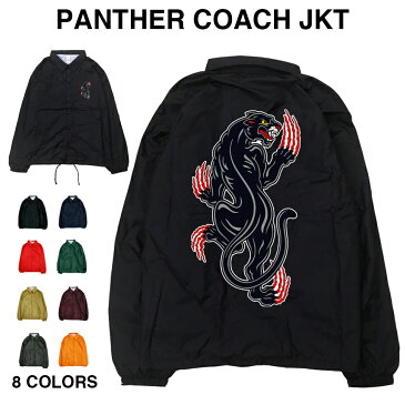 PANTHER JKT ブラックパンサー クロヒョウ 黒豹 タトゥー 刺青 トラディショナル アニマル 動物 tattoo スカジャン 刺繍 タイガー 表 イラスト 撥水 ナイロン ストリート アウター ジャンパー ブルゾン コーチジャケット