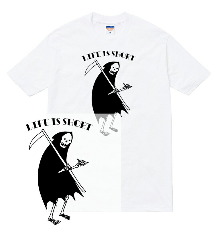 楽天AstyleJapanREAPER Tシャツ 半袖 リーパー 死神 デス death life is short メッセージ ロゴ イラスト かわいい コミカル 可愛い カワイイ ドクロ 骸骨 ガイコツ スカル メンズ レディース ユニセックス 大きいサイズ ダンス 衣装 HIPHOP ストリート ブランド tee tシャツ