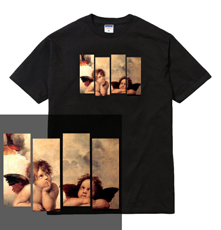 ANGEL Tシャツ 半袖 エンジェル 天使 神様 ミケランゲロ レオナルドダビンチ 名画 宗教画 blackflag ブラックフラッグ メンズ レディース ユニセックス 大きいサイズ ダンス 衣装 HIPHOP ストリート ブランド tee tシャツ