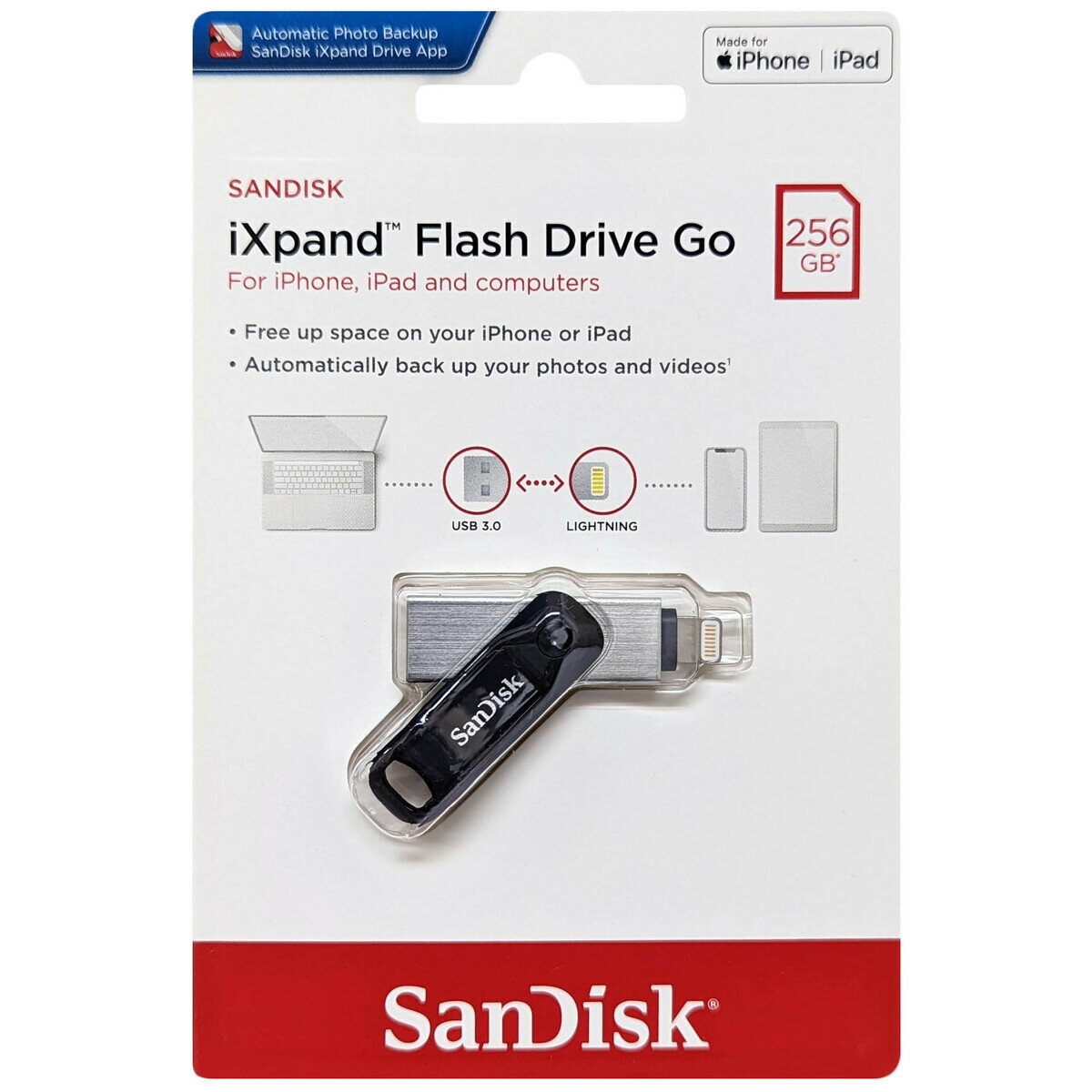 USBメモリ USB 256GB iXpand Flash Drive Go SanDisk サンディスク iPhone iPad/PC用 Lightning + USB-A 回転式 海外リテール SDIX60N-256G-GN6NE ◆メ