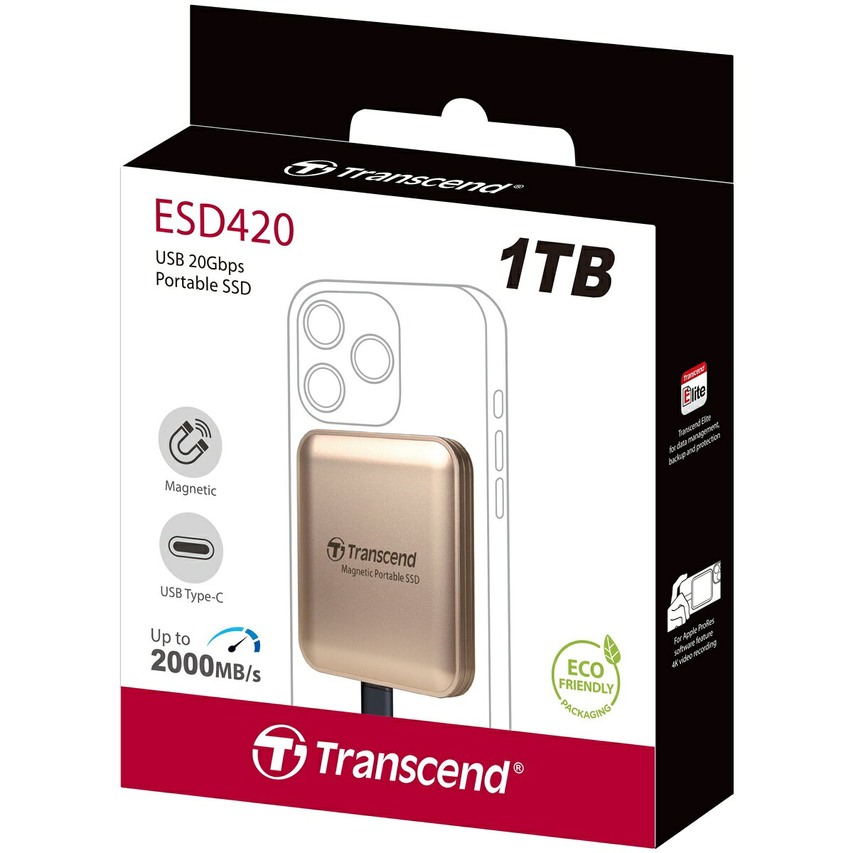 Transcend トランセンドジャパン MagSafe対応 ポータブルSSD ESD420 1TB シャンパンゴールド TS1TESD420G