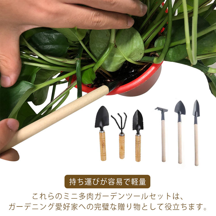 乐天商城 - 2セット(総6点) ミニ園芸ツール 多肉植物工具 移植スコップ 熊手 ハンドシャベル 鉢植ツール 多用途 園芸 ツール 1セット（3点）培土 送料無料