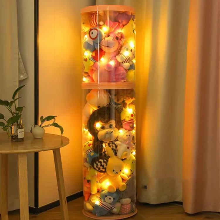 ぬいぐるみ収納 LEDライト付き 陳列ケース ぬいぐるみ収納 ぬいぐるみ 透明円柱のぬいぐるみ収納ケース 陳列棚 ぬいぐるみ収納桶 DIY 人形収納かご ぬいぐるみ収納箱 展示ボックス 人形収納柱 透明円柱のぬいぐるみ収納 pvc筒 [3]