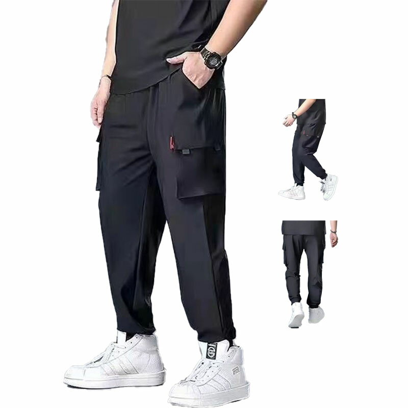 薄手 ストレッチ カーゴパンツ 夏 スポーツウェア ひんやり 冷感パンツ 涼しい 接触冷感 パンツ ゆったり 作業着 吸水速乾 通気性 ジョガーパンツ ポケット メンズ ウエストゴム カジュアルパンツ 軽量 無地 送料無料 おしゃれワークパンツ