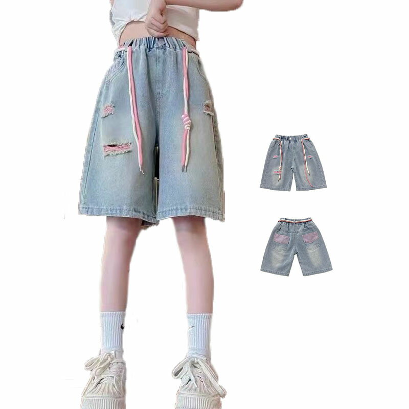Denim - キッズ 男の子 ワイトパンツ デニムパンツ ショートパンツ ウエスト紐 デニムパンツ ジュニア ジーパン ジーンズ ズボン 子ども ジュニア ボトムス