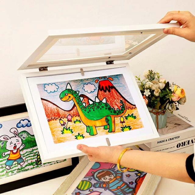 子供の絵 作品ディスプレイ 【2個セット】A4フレーム 飾り ディスプレイ 折れない 50～150枚 収納 アートフレーム 大容量 アート 壁掛け インテリア ポスター 横縦兼用 交換可能 子供用 【2個セット】A4フレーム 作品 木枠 絵画 木製 幼児 幼稚園 保育園 [2]