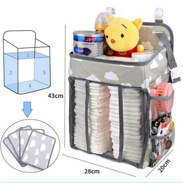 アスクリエイトのベビーベッド収納袋 おむつストッカー 送料無料 オムツストッカーおむつ 新生児 ベビーベッド 吊り 収納 多機能吊り袋 ベビーベッドサイド収納袋 小物収納ケース 折りたたみ 簡単取付 出産祝い 多機能 小物収納 吊り袋｜アングル3