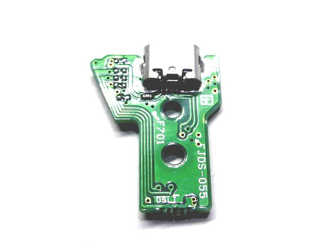 ■　Dualshock 4 専用(PlayStation) 12ピンUSBコネクター【型番: JDS-055】 です。PS本体との通信不良、充電不良などはこのパーツを交換することで回復する場合があります。ご購入の前にお手持ちのDualshockコントローラを分解して、写真のコネクタ基板形状と一致するかをご確認の上でご購入下さい。 ■　このコントローラーのUSB充電基板には複数のタイプがあり、ケーブルラッチが左右逆に配置さている形状や、12ピン、14ピンなど色々なタイプがあります。完全に写真と同じでないと装着できませんので、初めにご自身のDualshock 4を分解し、基板の形状と商品写真を十分に比較してからご注文下さい。 商品詳細 製造元 JACK electric industry. 寸法 Size : 20mm x 30mm x 5mm Weight : 2 g 性能 通電動作確認済み 商品説明 Dualshock 4 USBコネクター基板●●　ご家庭でスピード修理！！失敗しても安心！！（万が一DIY修理に失敗した場合でも、弊社販売品であればリピーター割引で復旧修理させて頂きますのでご安心下さい。）