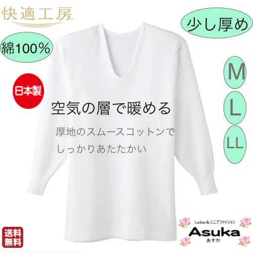 【父の日 マラソン限定P10倍】【楽天1位】グンゼ 日本製 綿100％ 紳士 少し厚地 長袖U首 保温素材 日本製 紳士肌着 快適工房 あたたかい 空気の層で暖める 綿100％ 入院 洗い替え プレゼント ギフト 父の日