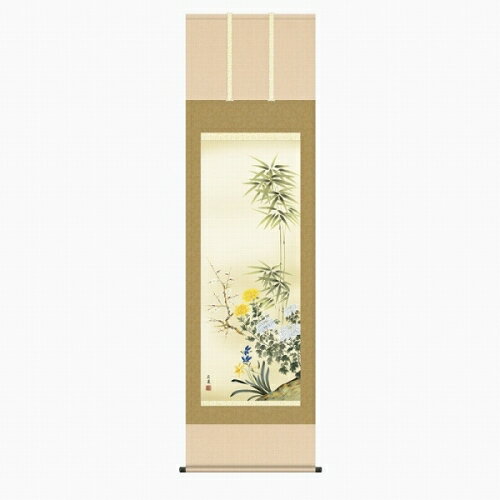 樂天商城 - 【掛け軸・掛軸】田中広遠『四君子（尺五立）』版画+手彩色■表装済み・新品★