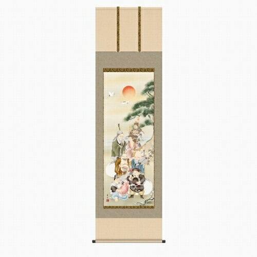 商品の詳細 作家名 緒方葉水 作品名 七福神旭日（尺五立） 技法 版画+手彩色 外径サイズ 190×55 cm 作品サイズ − 補足説明 表装済　尺五立 状態 新品 付属品 高級桐箱 エディション 【作品解説・掛軸】大いなる福徳が授かるとし...