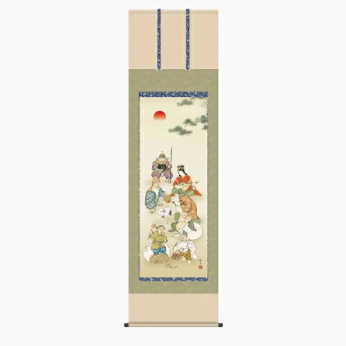 樂天商城 - 【掛け軸・掛軸】鵜飼雄平『七福神（尺五立）』版画+手彩色■表装済み・新品★